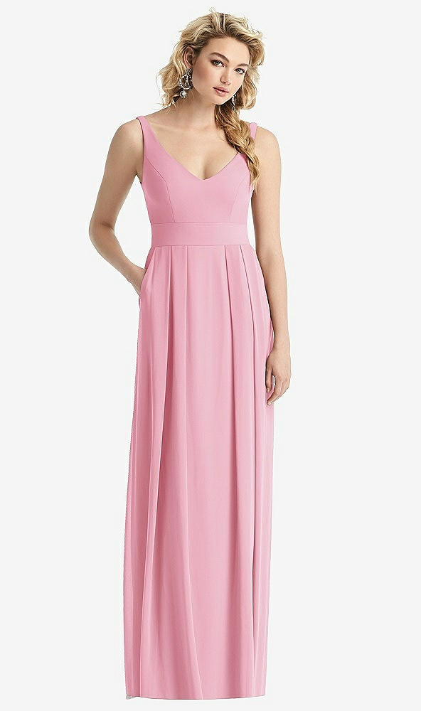 Front View - Peony Pink Sleeveless Pleated Skirt Maxi Dress with Pockets