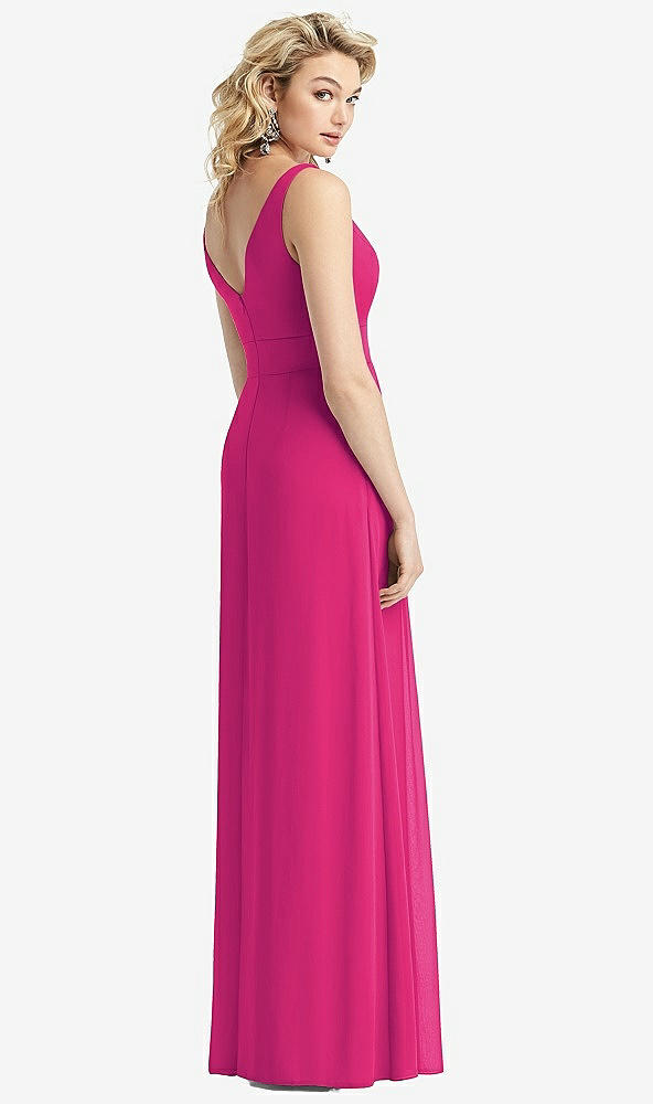 Back View - Think Pink Sleeveless Pleated Skirt Maxi Dress with Pockets