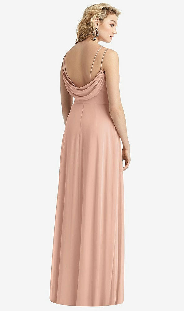 Front View - Pale Peach Cowl-Back Double Strap Maxi Dress with Side Slit