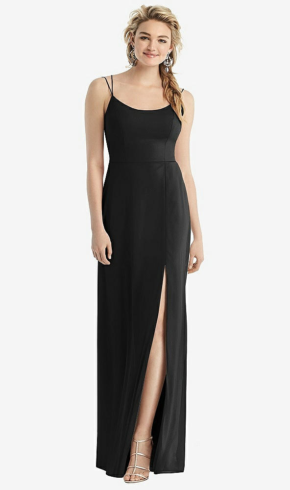 Back View - Black Cowl-Back Double Strap Maxi Dress with Side Slit