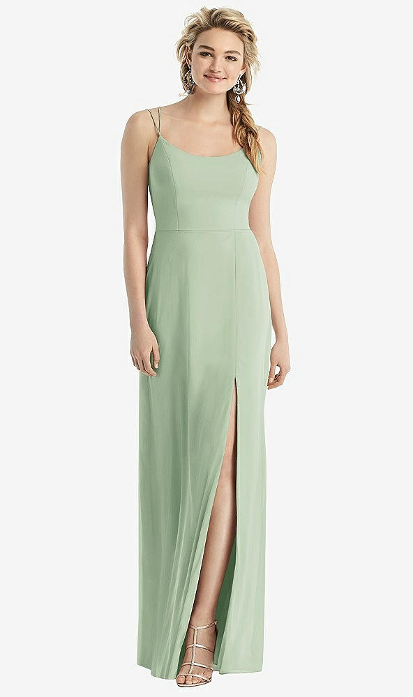 Back View - Celadon Cowl-Back Double Strap Maxi Dress with Side Slit