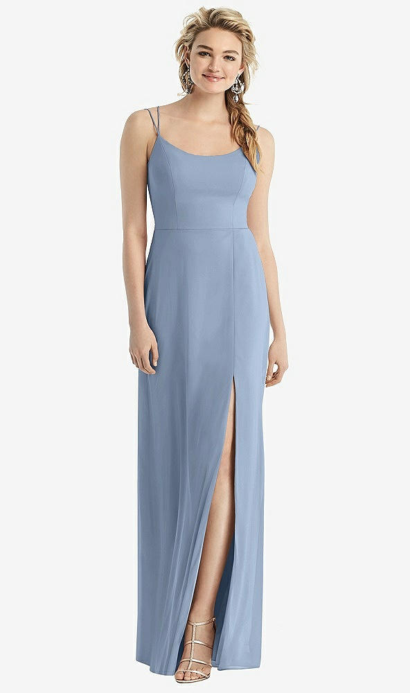 Back View - Cloudy Cowl-Back Double Strap Maxi Dress with Side Slit