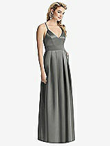 Front View Thumbnail - Charcoal Gray Pleated Skirt Satin Maxi Dress with Pockets