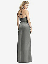 Rear View Thumbnail - Charcoal Gray Pleated Skirt Satin Maxi Dress with Pockets