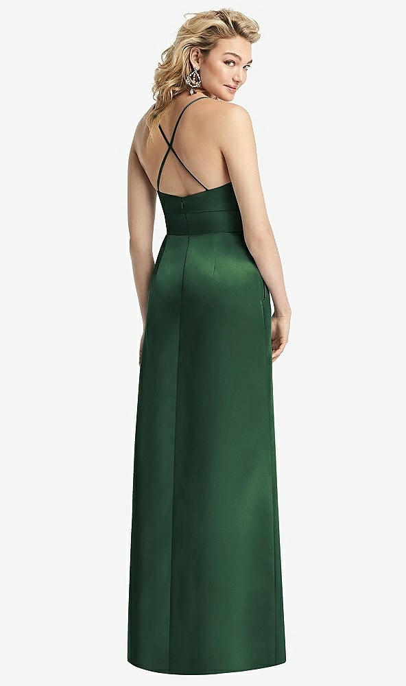 Back View - Hampton Green Pleated Skirt Satin Maxi Dress with Pockets