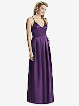 Front View Thumbnail - Majestic Pleated Skirt Satin Maxi Dress with Pockets