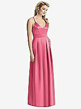 Front View Thumbnail - Punch Pleated Skirt Satin Maxi Dress with Pockets