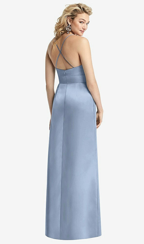 Back View - Cloudy Pleated Skirt Satin Maxi Dress with Pockets