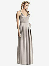 Front View Thumbnail - Taupe Pleated Skirt Satin Maxi Dress with Pockets