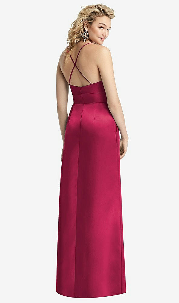 Back View - Valentine Pleated Skirt Satin Maxi Dress with Pockets