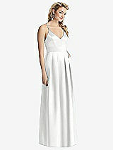 Front View Thumbnail - White Pleated Skirt Satin Maxi Dress with Pockets