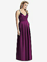 Front View Thumbnail - Wild Berry Pleated Skirt Satin Maxi Dress with Pockets