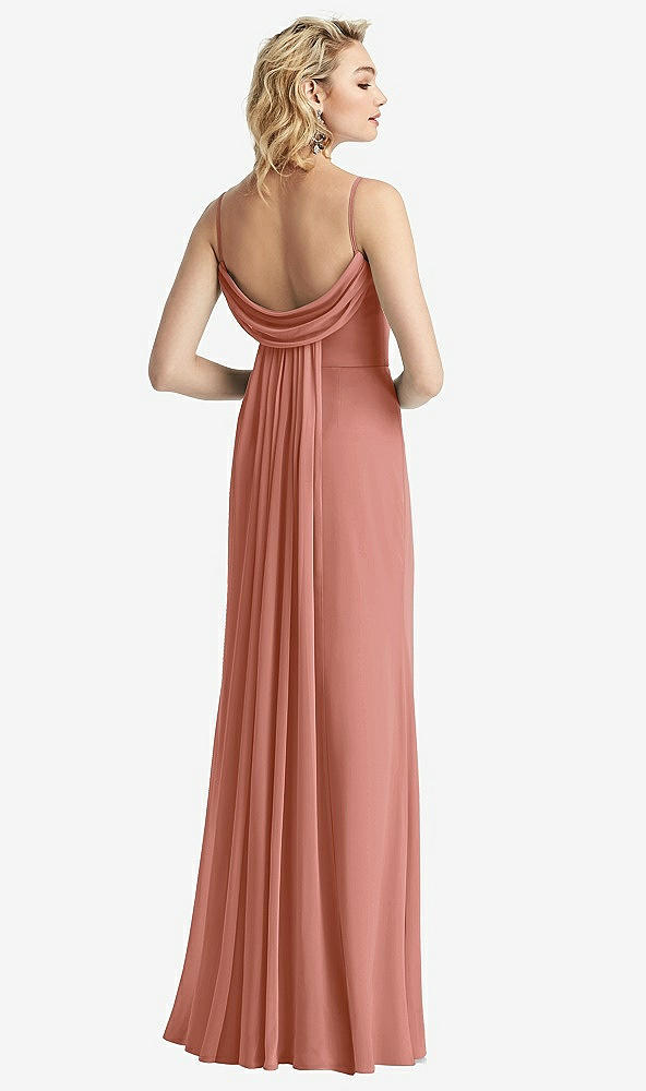Front View - Desert Rose Shirred Sash Cowl-Back Chiffon Trumpet Gown