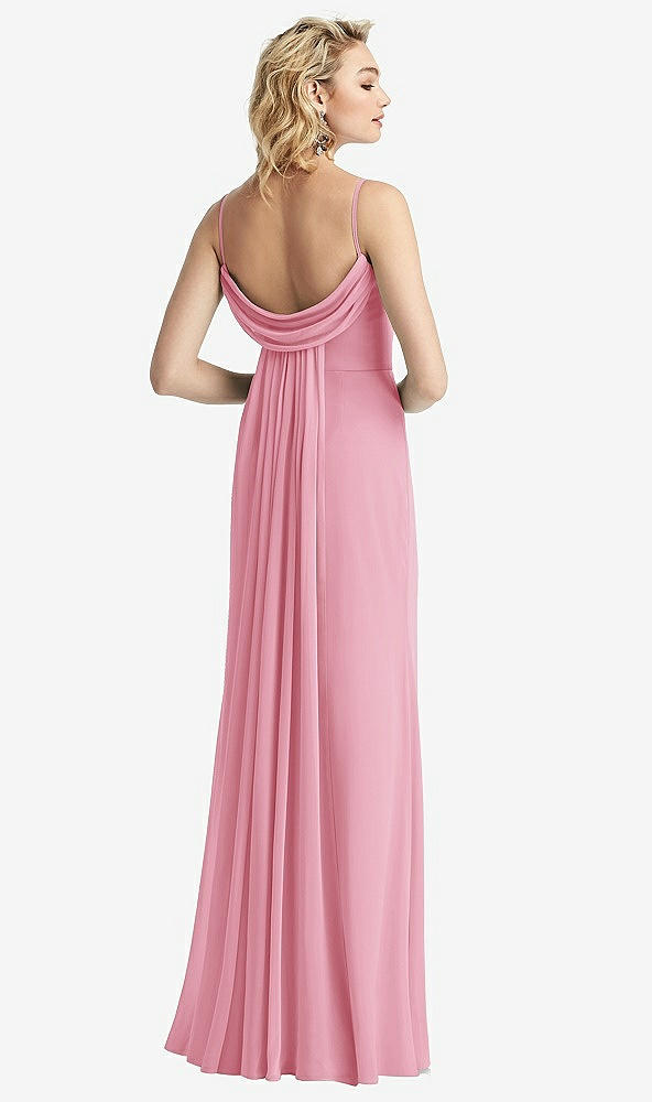 Front View - Peony Pink Shirred Sash Cowl-Back Chiffon Trumpet Gown