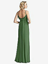 Front View Thumbnail - Vineyard Green Shirred Sash Cowl-Back Chiffon Trumpet Gown