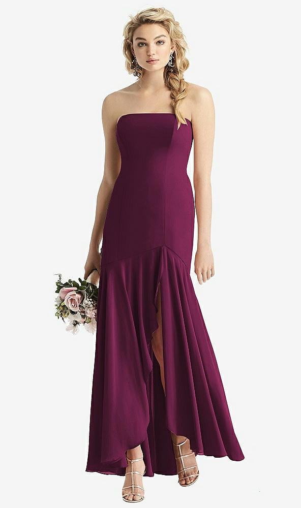 Front View - Ruby Strapless Sheer Crepe High-Low Dress
