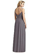Rear View Thumbnail - Stormy Silver Shimmer Side Slit Cowl-Back Gown