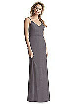 Front View Thumbnail - Stormy Silver V-Neck Cowl-Back Shimmer Trumpet Gown