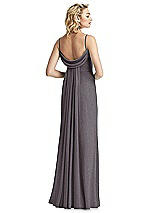 Rear View Thumbnail - Stormy Silver V-Neck Cowl-Back Shimmer Trumpet Gown
