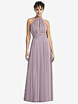 Front View Thumbnail - Lilac Dusk High-Neck Open-Back Shirred Halter Maxi Dress