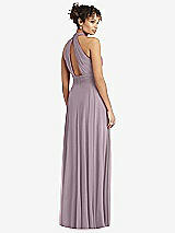 Rear View Thumbnail - Lilac Dusk High-Neck Open-Back Shirred Halter Maxi Dress