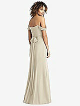 Rear View Thumbnail - Champagne Off-the-Shoulder Criss Cross Bodice Trumpet Gown