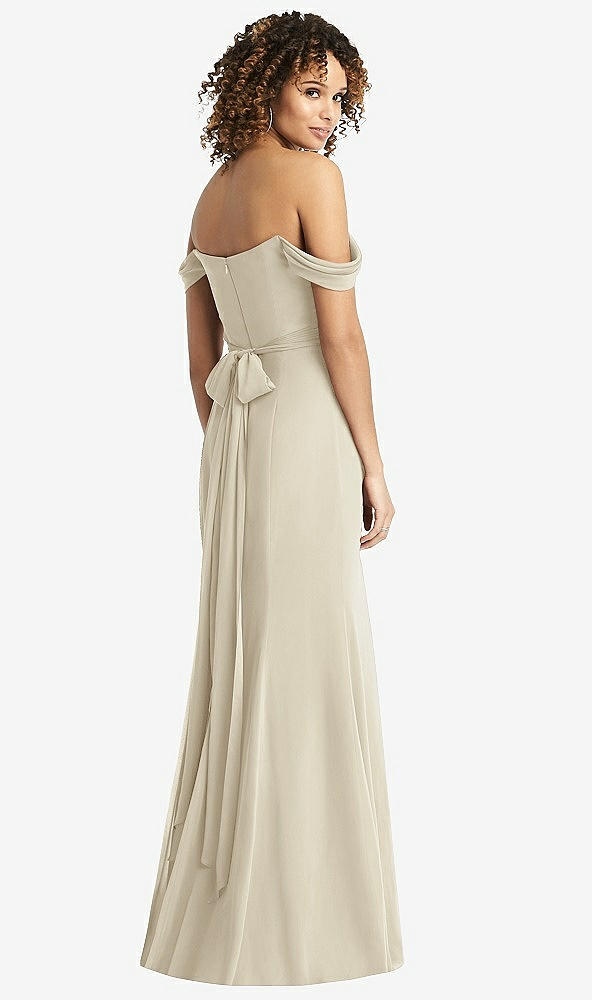 Back View - Champagne Off-the-Shoulder Criss Cross Bodice Trumpet Gown
