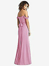 Rear View Thumbnail - Powder Pink Off-the-Shoulder Criss Cross Bodice Trumpet Gown