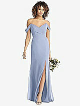 Front View Thumbnail - Sky Blue Off-the-Shoulder Criss Cross Bodice Trumpet Gown