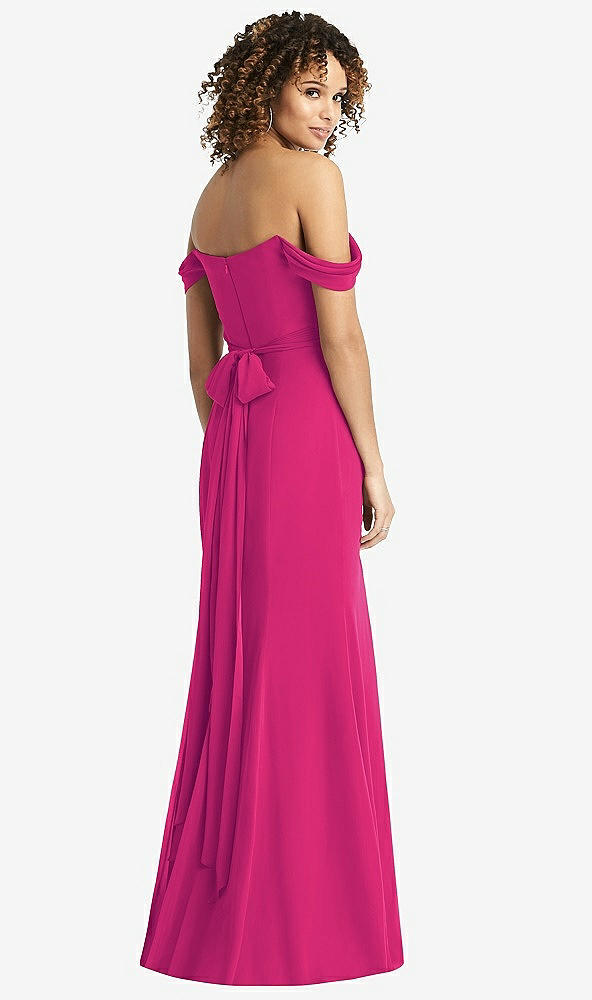 Back View - Think Pink Off-the-Shoulder Criss Cross Bodice Trumpet Gown