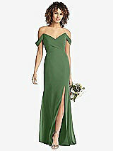 Front View Thumbnail - Vineyard Green Off-the-Shoulder Criss Cross Bodice Trumpet Gown