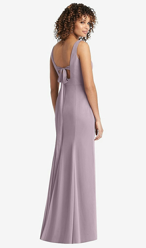 Front View - Lilac Dusk Sleeveless Tie Back Chiffon Trumpet Gown