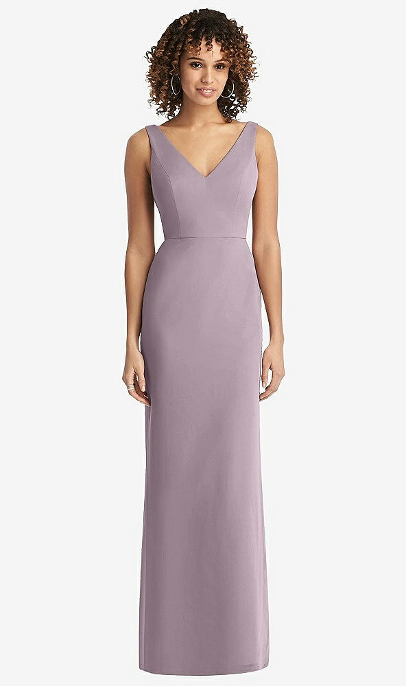 Back View - Lilac Dusk Sleeveless Tie Back Chiffon Trumpet Gown