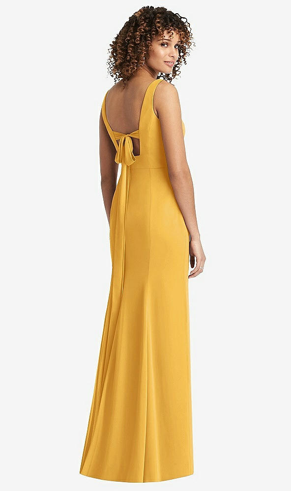 Front View - NYC Yellow Sleeveless Tie Back Chiffon Trumpet Gown