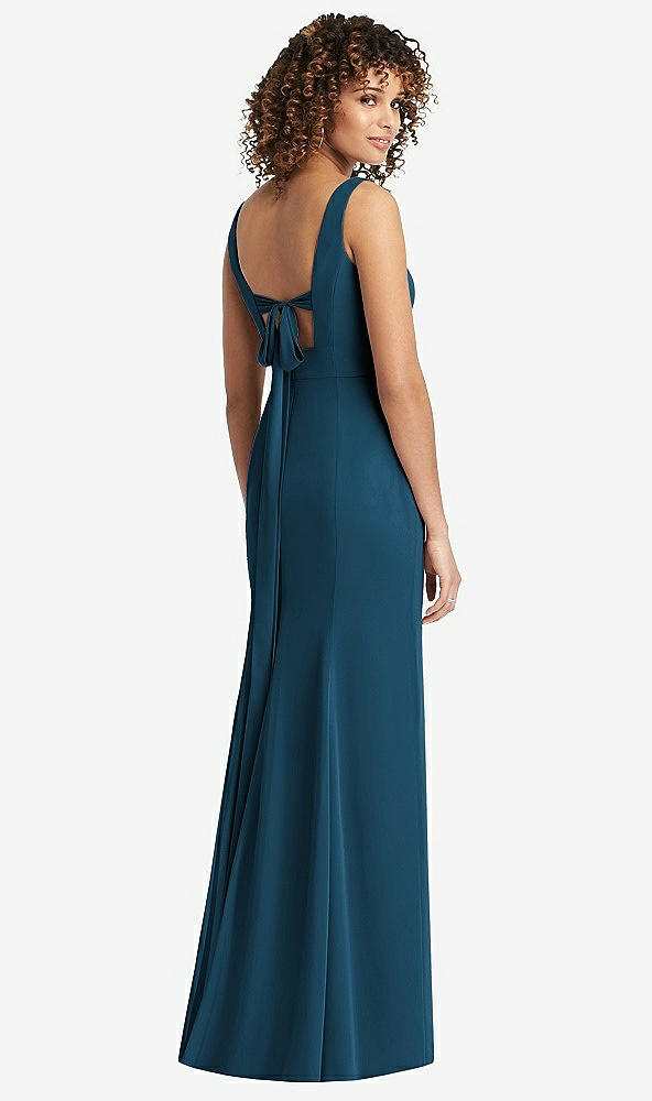 Front View - Atlantic Blue Sleeveless Tie Back Chiffon Trumpet Gown