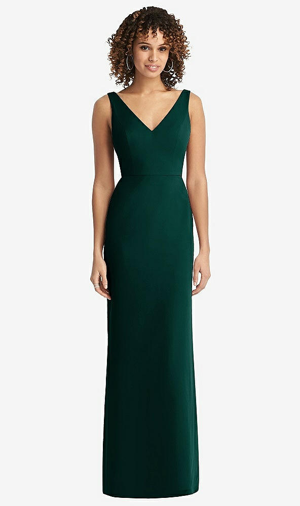 Back View - Evergreen Sleeveless Tie Back Chiffon Trumpet Gown