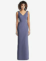 Rear View Thumbnail - French Blue Sleeveless Tie Back Chiffon Trumpet Gown