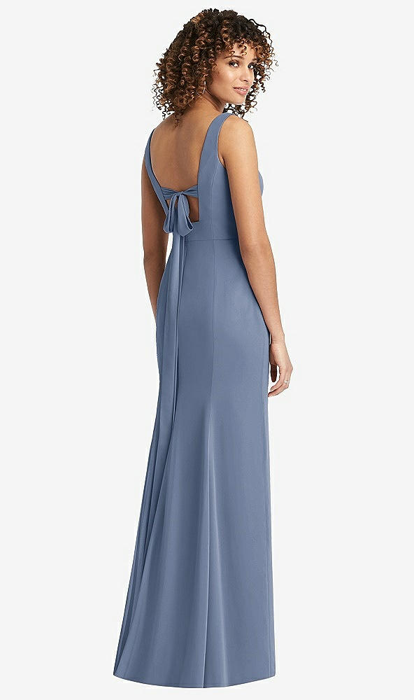 Front View - Larkspur Blue Sleeveless Tie Back Chiffon Trumpet Gown