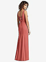 Front View Thumbnail - Coral Pink Sleeveless Tie Back Chiffon Trumpet Gown
