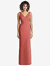 Rear View Thumbnail - Coral Pink Sleeveless Tie Back Chiffon Trumpet Gown