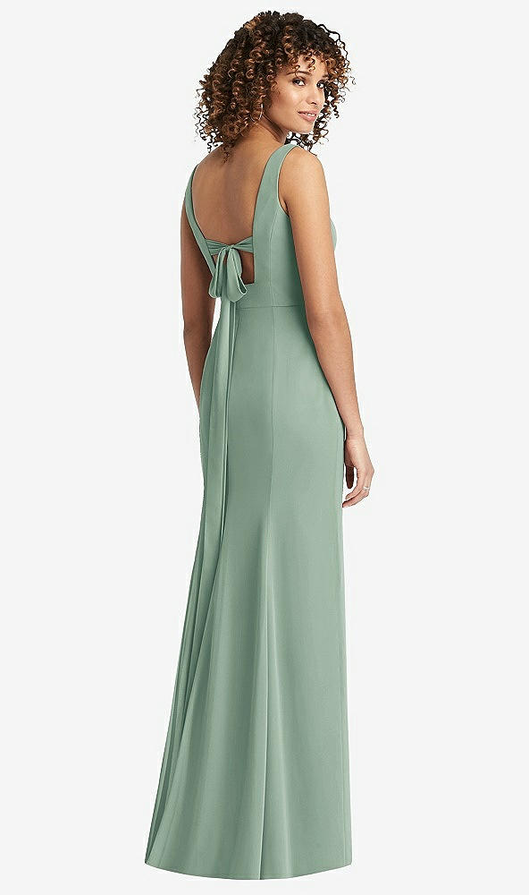 Front View - Seagrass Sleeveless Tie Back Chiffon Trumpet Gown