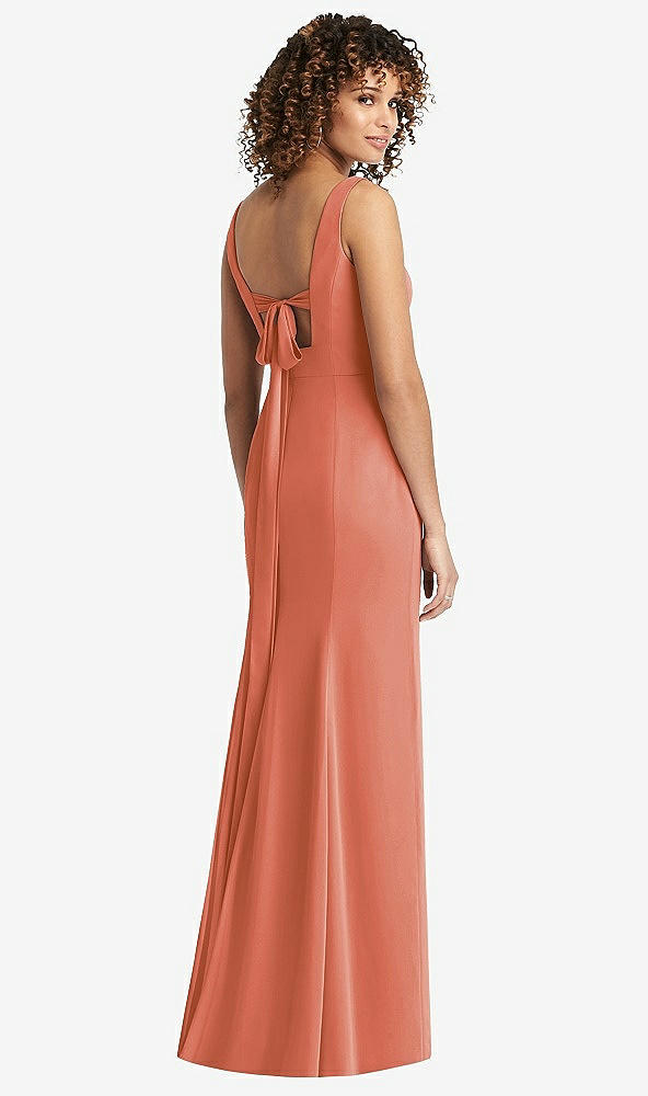 Front View - Terracotta Copper Sleeveless Tie Back Chiffon Trumpet Gown