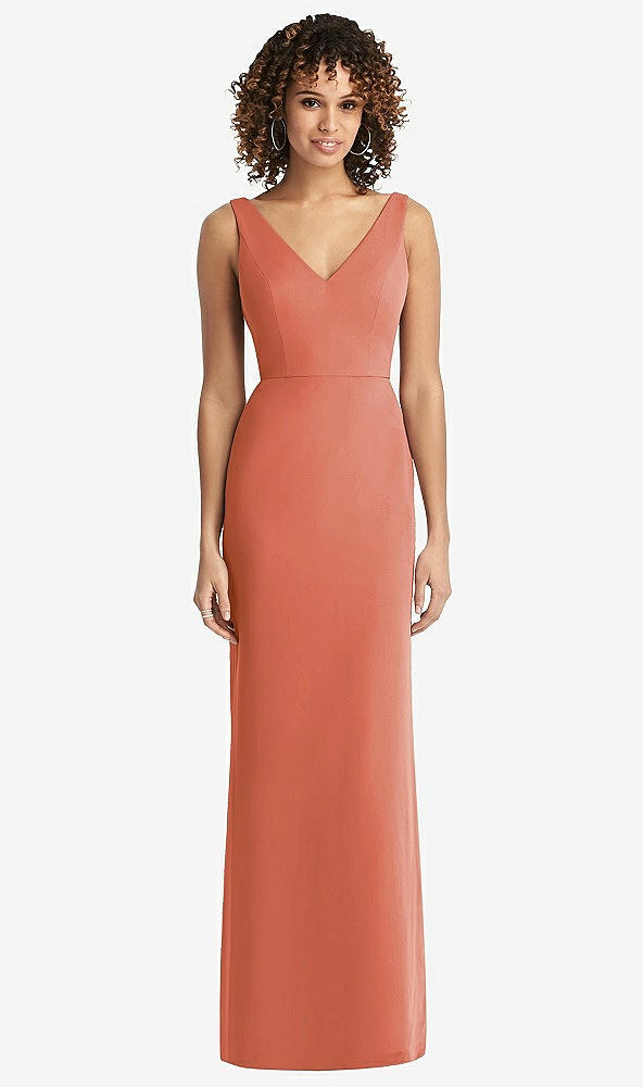 Back View - Terracotta Copper Sleeveless Tie Back Chiffon Trumpet Gown