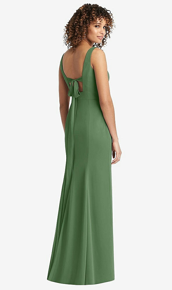 Front View - Vineyard Green Sleeveless Tie Back Chiffon Trumpet Gown