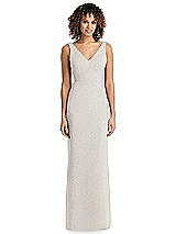 Front View Thumbnail - Taupe Silver Shimmer V-Neck Trumpet Dress with Back Tie