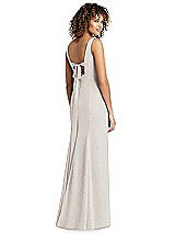 Rear View Thumbnail - Taupe Silver Shimmer V-Neck Trumpet Dress with Back Tie