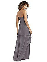 Rear View Thumbnail - Stormy Silver Shimmer Strapless Gown with Skirt Overlay