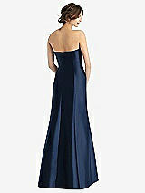 Rear View Thumbnail - Midnight Navy Strapless Satin Trumpet Gown with Front Slit