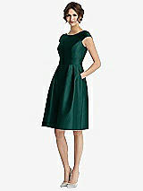 Front View Thumbnail - Evergreen Cap Sleeve Pleated Cocktail Dress with Pockets