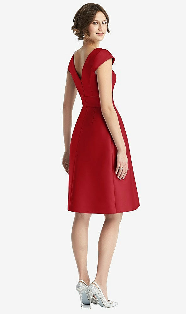 Back View - Garnet Cap Sleeve Pleated Cocktail Dress with Pockets